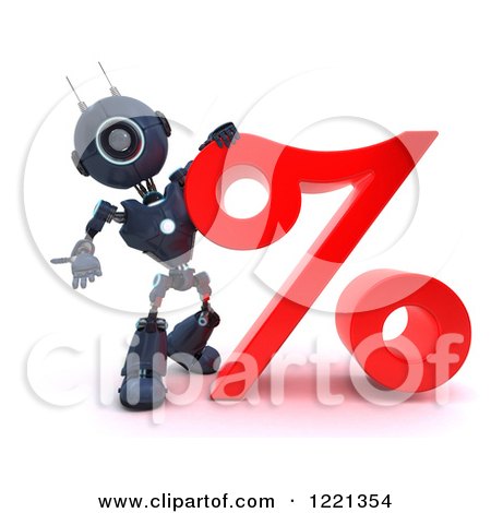 Clipart of a 3d Blue Android Robot with a Red Percent Symbol - Royalty Free Illustration by KJ Pargeter