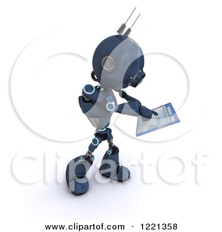 Clipart of a 3d Blue Android Robot Holding a Computer Window - Royalty Free Illustration by KJ Pargeter