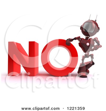 Clipart of a 3d Red Android Robot with the Word No - Royalty Free Illustration by KJ Pargeter