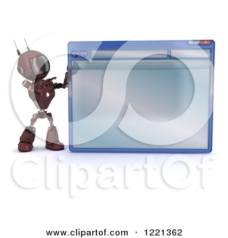 Clipart of a 3d Red Android Robot Pointing to a Computer Window - Royalty Free Illustration by KJ Pargeter