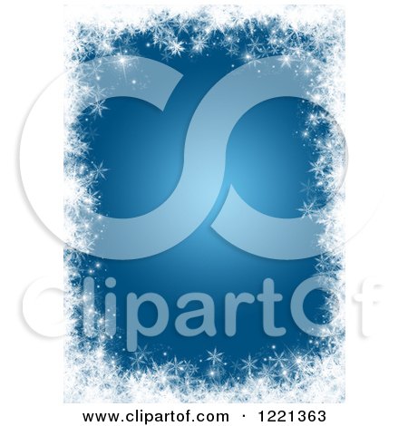 Clipart of a Blue Background Bordered with White Snowflakes - Royalty Free Illustration by KJ Pargeter