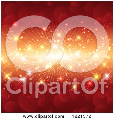Clipart of a Red Flare Background with Bokeh and a Burst - Royalty Free Vector Illustration by KJ Pargeter