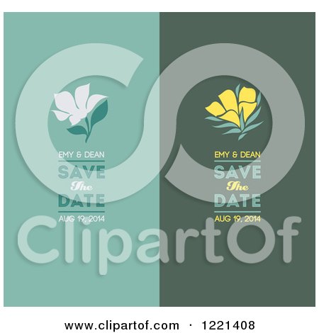Clipart of Turquoise and Green Save the Date Panels with Flowers and Sample Text - Royalty Free Vector Illustration by elena