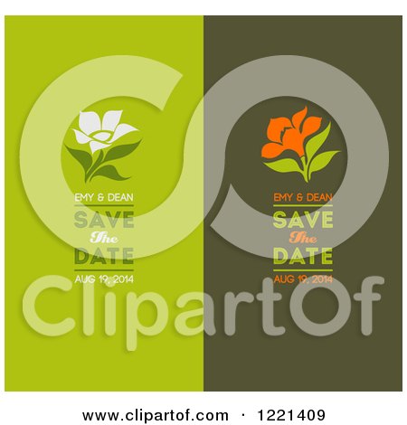 Clipart of Green Save the Date Panels with Flowers and Sample Text - Royalty Free Vector Illustration by elena