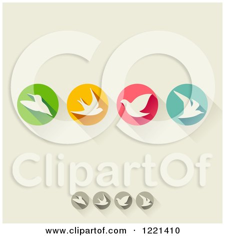 Clipart of Colorful Bird Icons with Shadows on Tan - Royalty Free Vector Illustration by elena