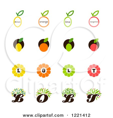 Clipart of Lemon Orange Lime and Tangerine Designs - Royalty Free Vector Illustration by elena