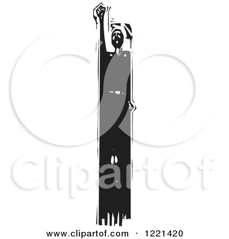 Clipart of a Black and White Person with Super Powers Woodcut - Royalty Free Vector Illustration by xunantunich