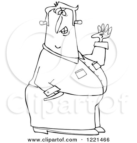 Clipart of an Outlined Half Defiant Man Holding up a Fist - Royalty Free Vector Illustration by djart