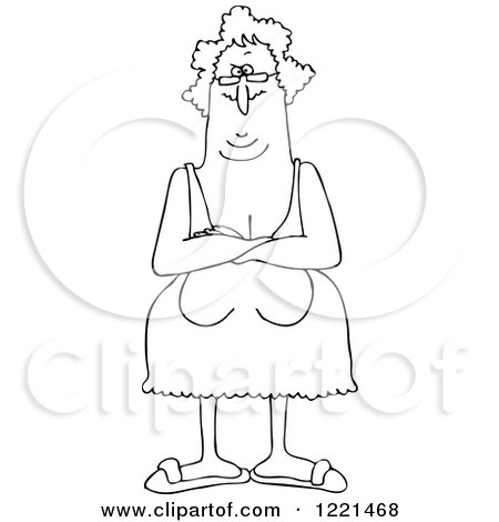 Clipart of an Outlined Senior Woman with Her Breasts Hanging Low - Royalty Free Vector Illustration by djart