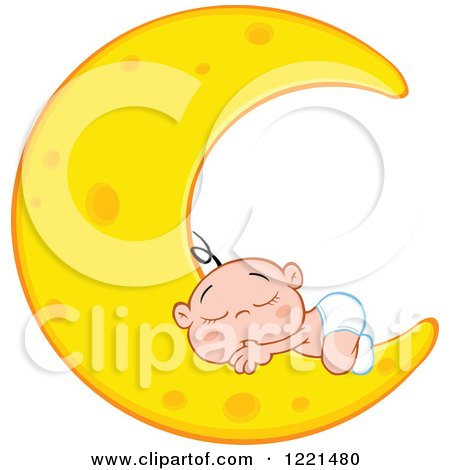 Clipart of a Caucasian Baby Sleeping on a Crescent Moon - Royalty Free Vector Illustration by Hit Toon