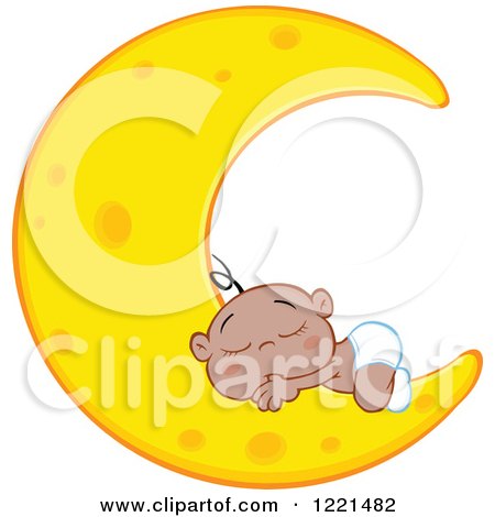 Clipart of a Black Baby Boy Sleeping on a Crescent Moon - Royalty Free Vector Illustration by Hit Toon