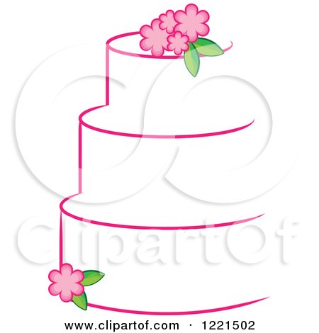 Clipart of a Three Tiered White Cake with Pink Flowers - Royalty Free Vector Illustration by Pams Clipart