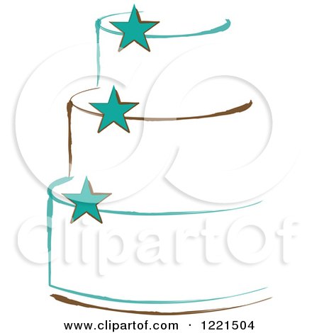 Clipart of a Three Tiered White Cake with Turquoise Stars - Royalty Free Vector Illustration by Pams Clipart