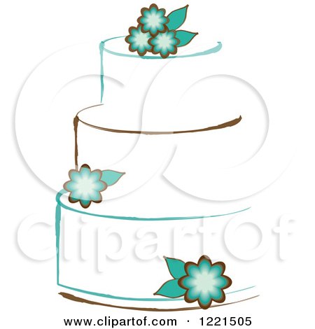 Clipart of a Three Tiered White Cake with Turqoise Flowers - Royalty Free Vector Illustration by Pams Clipart