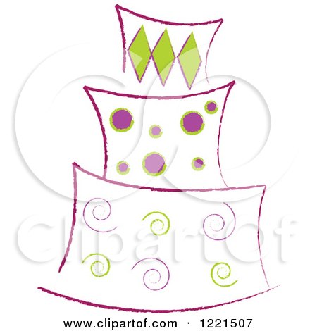 Clipart of a Three Tiered Green and Purple Cake - Royalty Free Vector Illustration by Pams Clipart