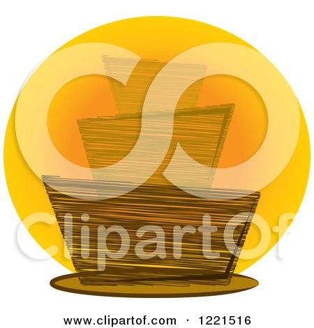 Clipart of a Sketched Funky Cake over an Orange Circle - Royalty Free Vector Illustration by Pams Clipart