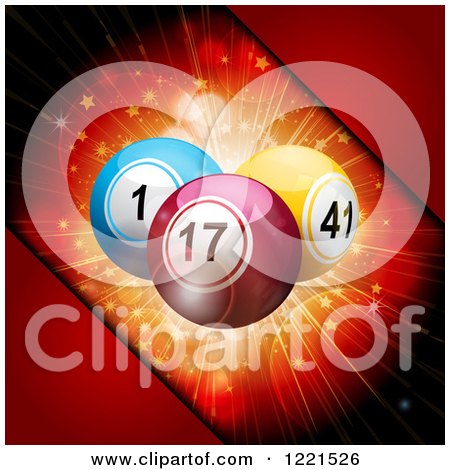 Clipart of 3d Disco Balls over a Star Burst with Red Corners - Royalty Free Vector Illustration by elaineitalia
