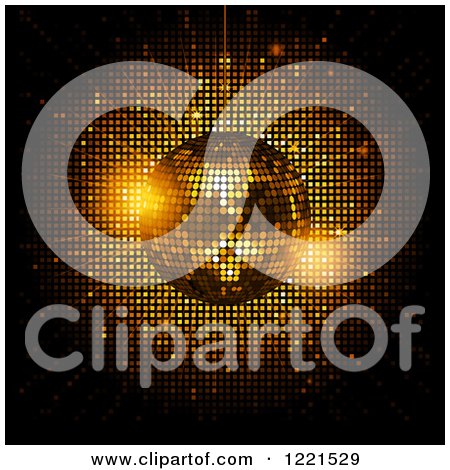 Clipart of a Sparkly Disco Ball over Gold Lights on Black - Royalty Free Vector Illustration by elaineitalia