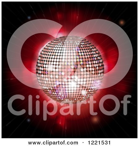 Clipart of a Sparkly Disco Ball over Red Lights on Black - Royalty Free Vector Illustration by elaineitalia