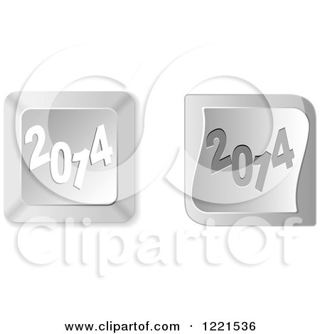 Clipart of 3d Silver New Year 2014 Computer Button Icons - Royalty Free Vector Illustration by Andrei Marincas