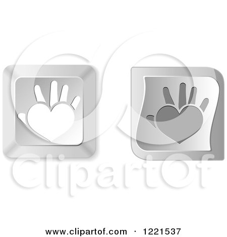 Clipart of 3d Silver Heart Hand Computer Button Icons - Royalty Free Vector Illustration by Andrei Marincas