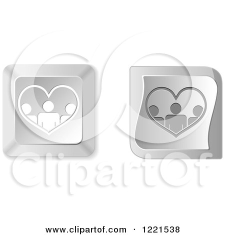 Clipart of 3d Silver People Heart Computer Button Icons - Royalty Free Vector Illustration by Andrei Marincas
