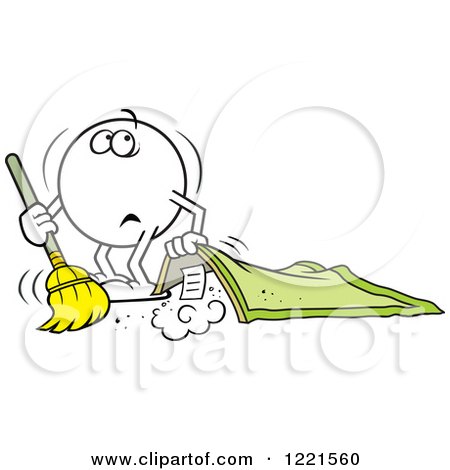 Clipart of a Moodie Character Sweeping Dust Under the Rug - Royalty Free Vector Illustration by Johnny Sajem
