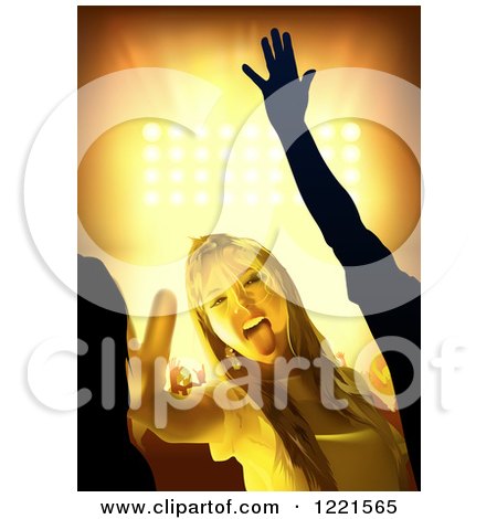 Clipart of a Young Woman Dancing at a Party, with Bright Lights - Royalty Free Vector Illustration by dero