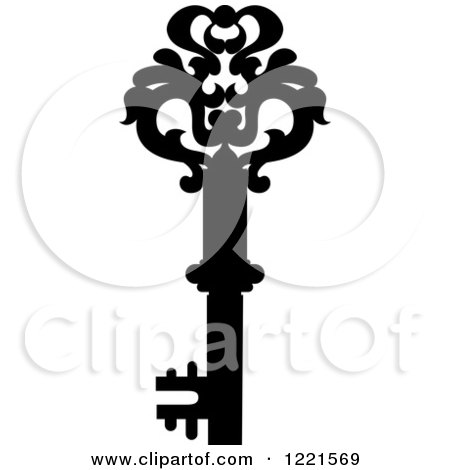Clipart of a Black and White Antique Skeleton Key 24 - Royalty Free Vector Illustration by Vector Tradition SM
