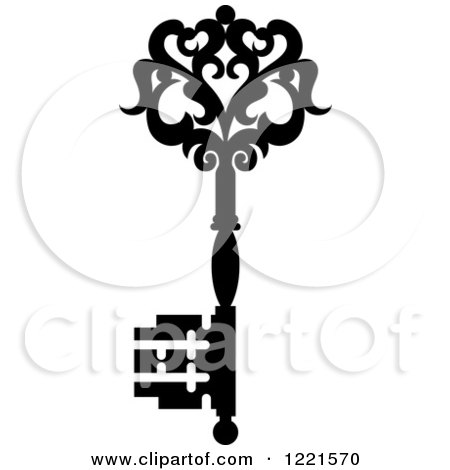 Clipart of a Black and White Antique Skeleton Key 23 - Royalty Free Vector Illustration by Vector Tradition SM