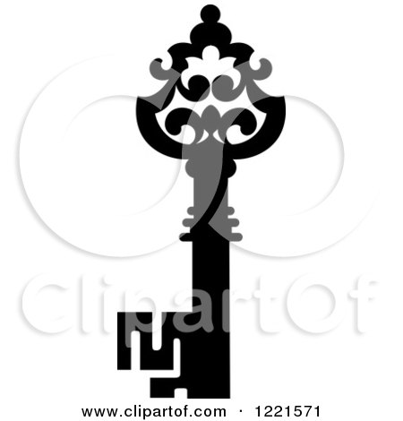 Clipart of a Black and White Antique Skeleton Key 26 - Royalty Free Vector Illustration by Vector Tradition SM