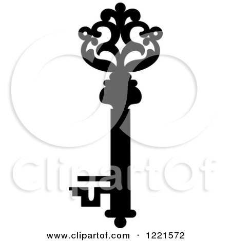 Clipart of a Black and White Antique Skeleton Key 27 - Royalty Free Vector Illustration by Vector Tradition SM