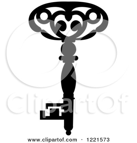 Clipart of a Black and White Antique Skeleton Key 25 - Royalty Free Vector Illustration by Vector Tradition SM
