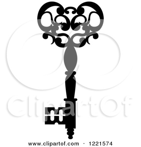 Clipart of a Black and White Antique Skeleton Key 22 - Royalty Free Vector Illustration by Vector Tradition SM