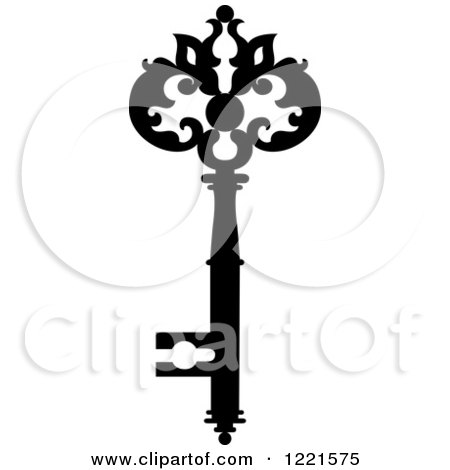 Clipart of a Black and White Antique Skeleton Key 20 - Royalty Free Vector Illustration by Vector Tradition SM