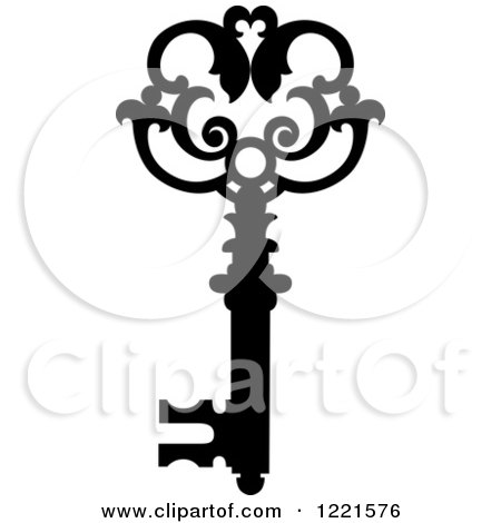 Clipart of a Black and White Antique Skeleton Key 21 - Royalty Free Vector Illustration by Vector Tradition SM