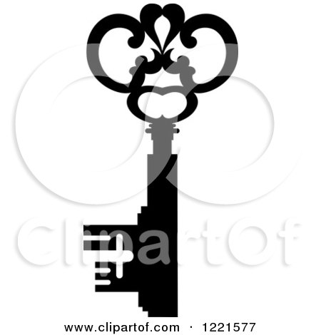 Clipart of a Black and White Antique Skeleton Key 28 - Royalty Free Vector Illustration by Vector Tradition SM