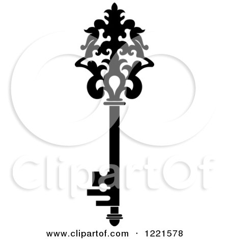 Clipart of a Black and White Antique Skeleton Key 19 - Royalty Free Vector Illustration by Vector Tradition SM