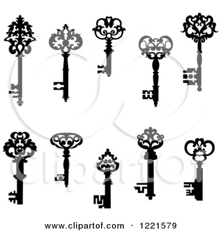 Clipart of Black and White Antique Skeleton Keys 2 - Royalty Free Vector Illustration by Vector Tradition SM