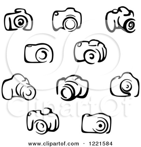 Clipart of Black and White Cameras - Royalty Free Vector Illustration by Vector Tradition SM