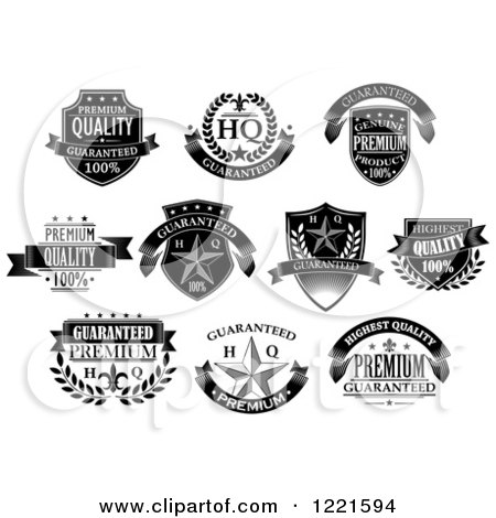 Clipart of Black and White Retail Quality Labels with Sample Text 2 - Royalty Free Vector Illustration by Vector Tradition SM