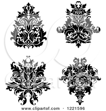 Clipart of Black and White Floral Damask Designs 2 - Royalty Free Vector Illustration by Vector Tradition SM