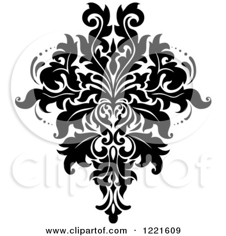 Clipart of a Black and White Floral Damask Design 9 - Royalty Free Vector Illustration by Vector Tradition SM