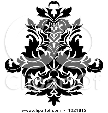 Clipart of a Black and White Floral Damask Design 7 - Royalty Free Vector Illustration by Vector Tradition SM