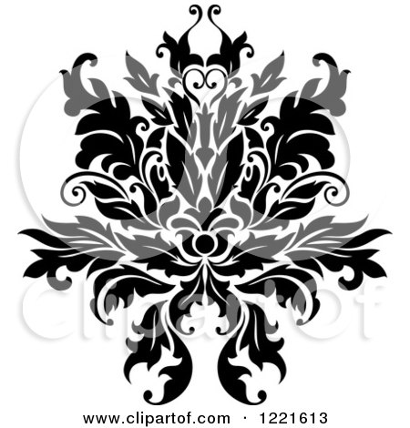 Clipart of a Black and White Floral Damask Design 8 - Royalty Free Vector Illustration by Vector Tradition SM