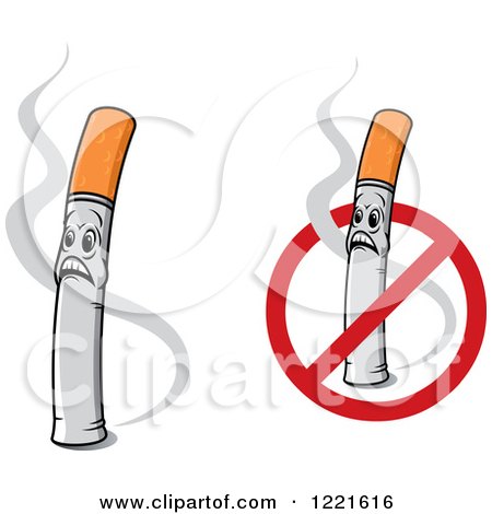Clipart of Shocked Cigarette Characters with Smoke and a No Smoking Symbol - Royalty Free Vector Illustration by Vector Tradition SM