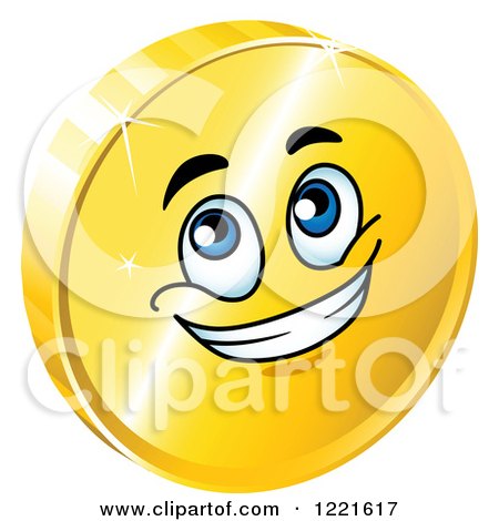 Clipart of a Happy Gold Coin Character with Blue Eyes - Royalty Free Vector Illustration by Vector Tradition SM