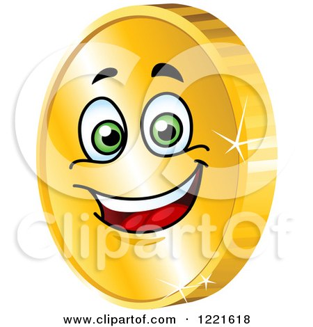 Clipart of a Happy Gold Coin Character with Green Eyes - Royalty Free Vector Illustration by Vector Tradition SM