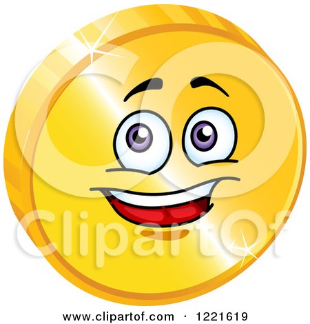 Clipart of a Happy Gold Coin Character with Purple Eyes - Royalty Free Vector Illustration by Vector Tradition SM