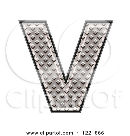 Clipart of a 3d Diamond Plate Capital Letter V - Royalty Free Illustration by chrisroll